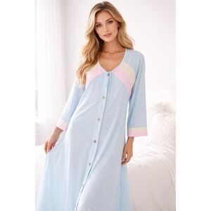 Vintage‎ Sears Womens Pastel Blue Nylon Robe Size M 70s Housecoat Made In USA